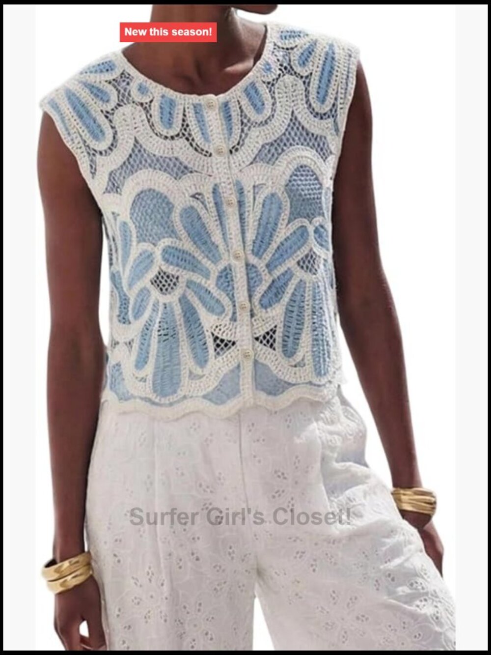 Crochet Knit Vest Hollow Out Button Down Tank Top Sleeveless Summer